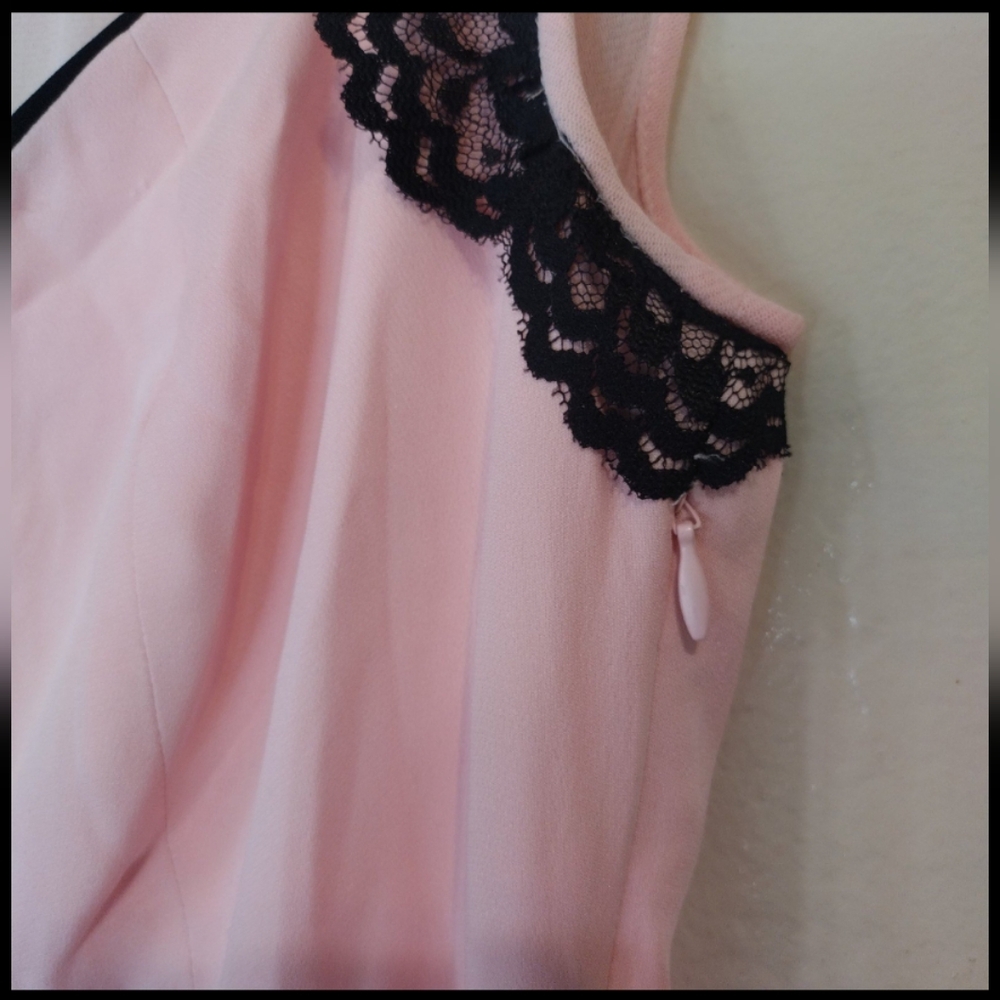 Vantage 90s Y2K Silk Lace Mesh Pink and Black Feminine Dress SZ 6 - Picture 3 of 10